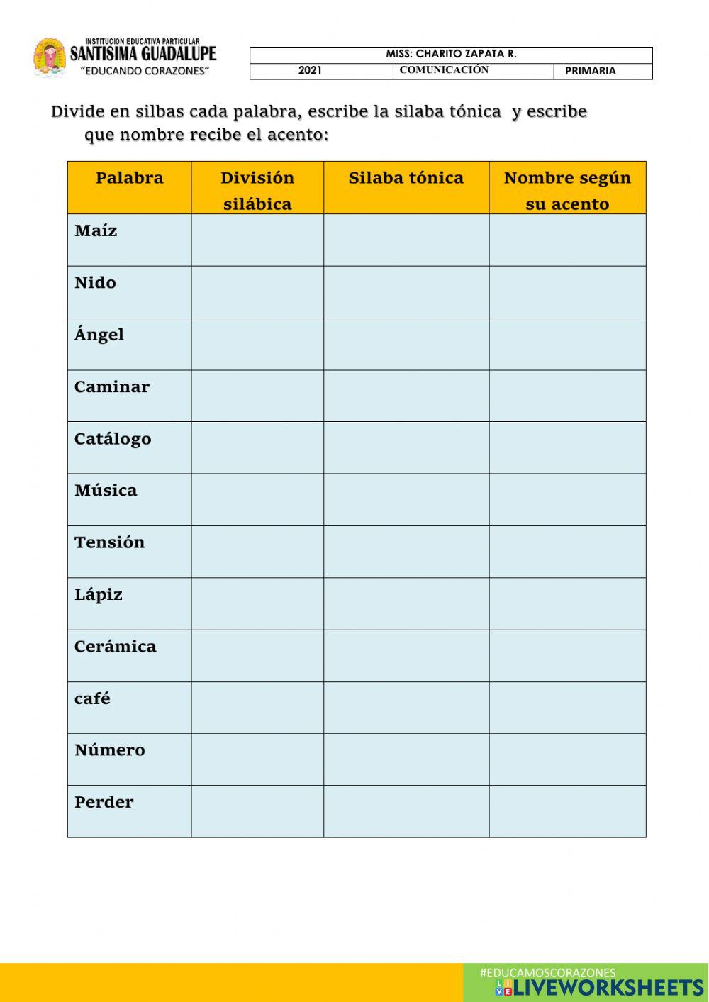 Palabras segun el acento