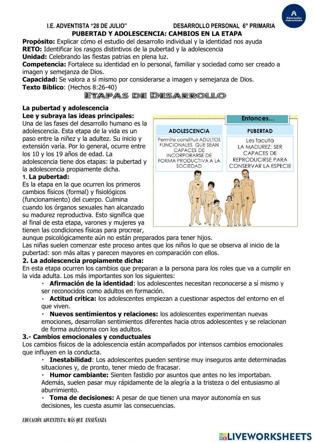 Pubertad y Adolescencia: cambios físicos y emocionales