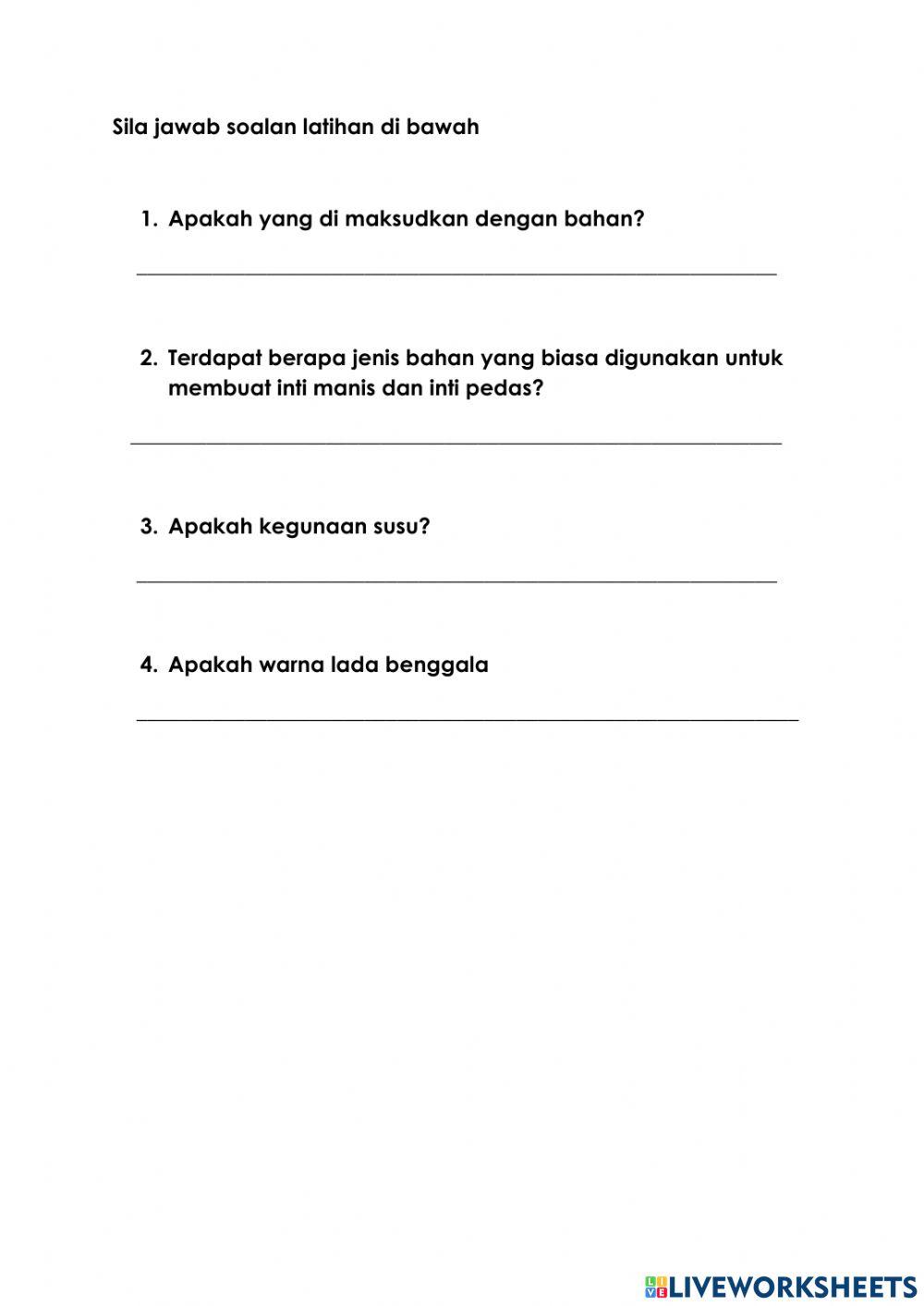 Bahan penyediaan inti manis dan pedas