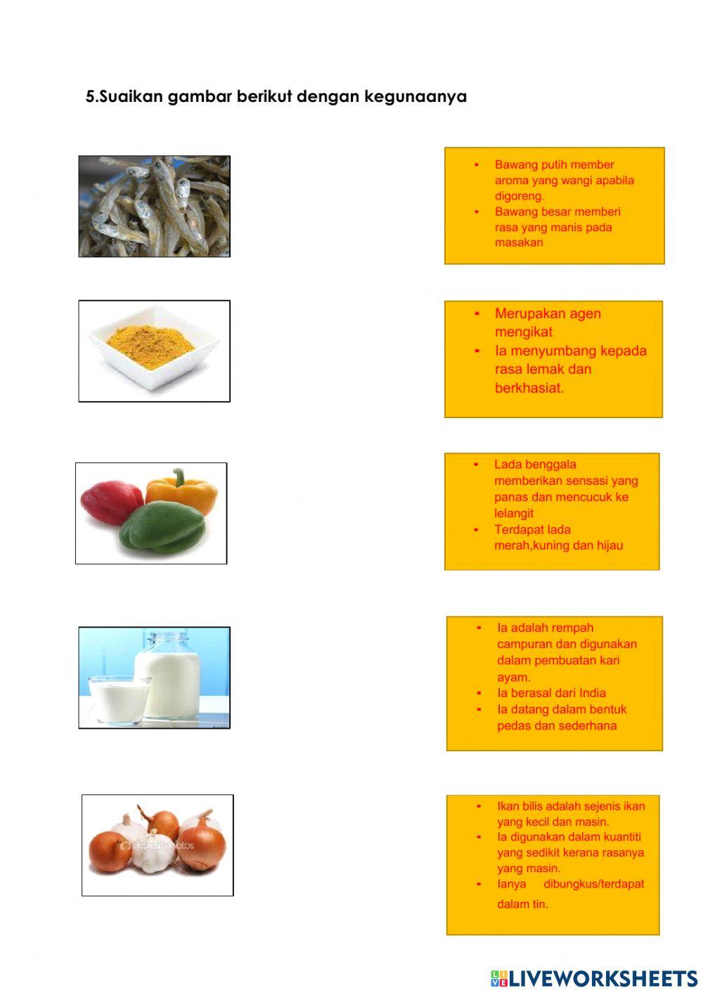 Bahan penyediaan inti manis dan pedas
