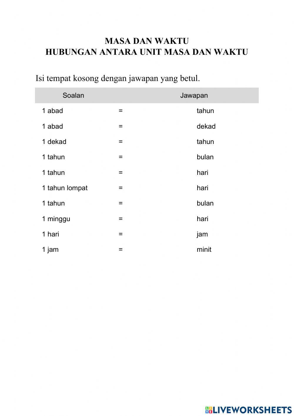 Hubungan antara unit masa dan waktu