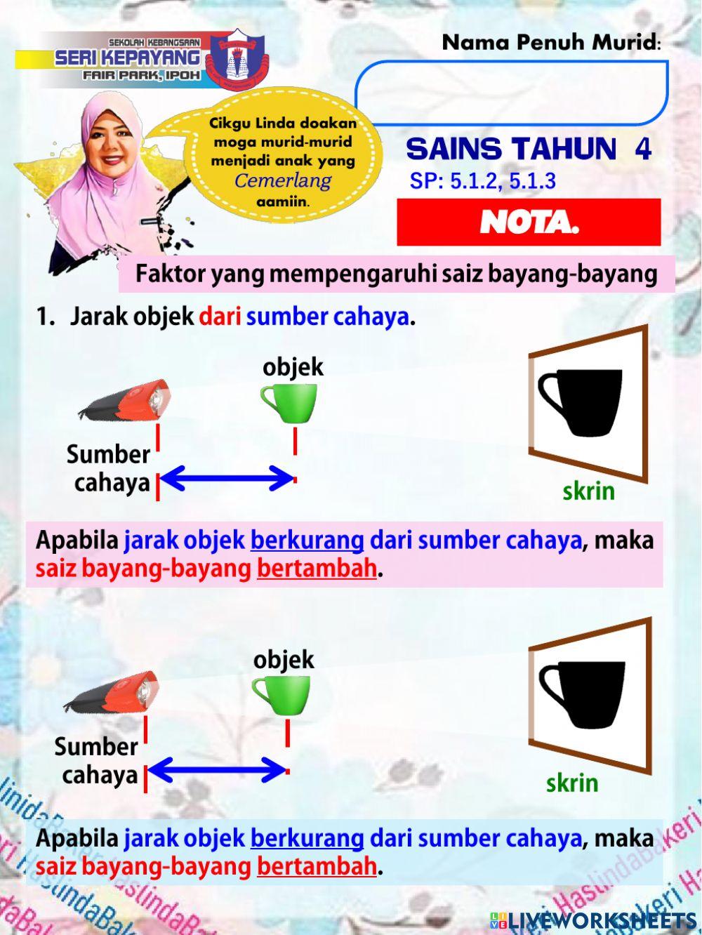 Sains Tahun 4 : Cahaya 5.1.2 & 3
