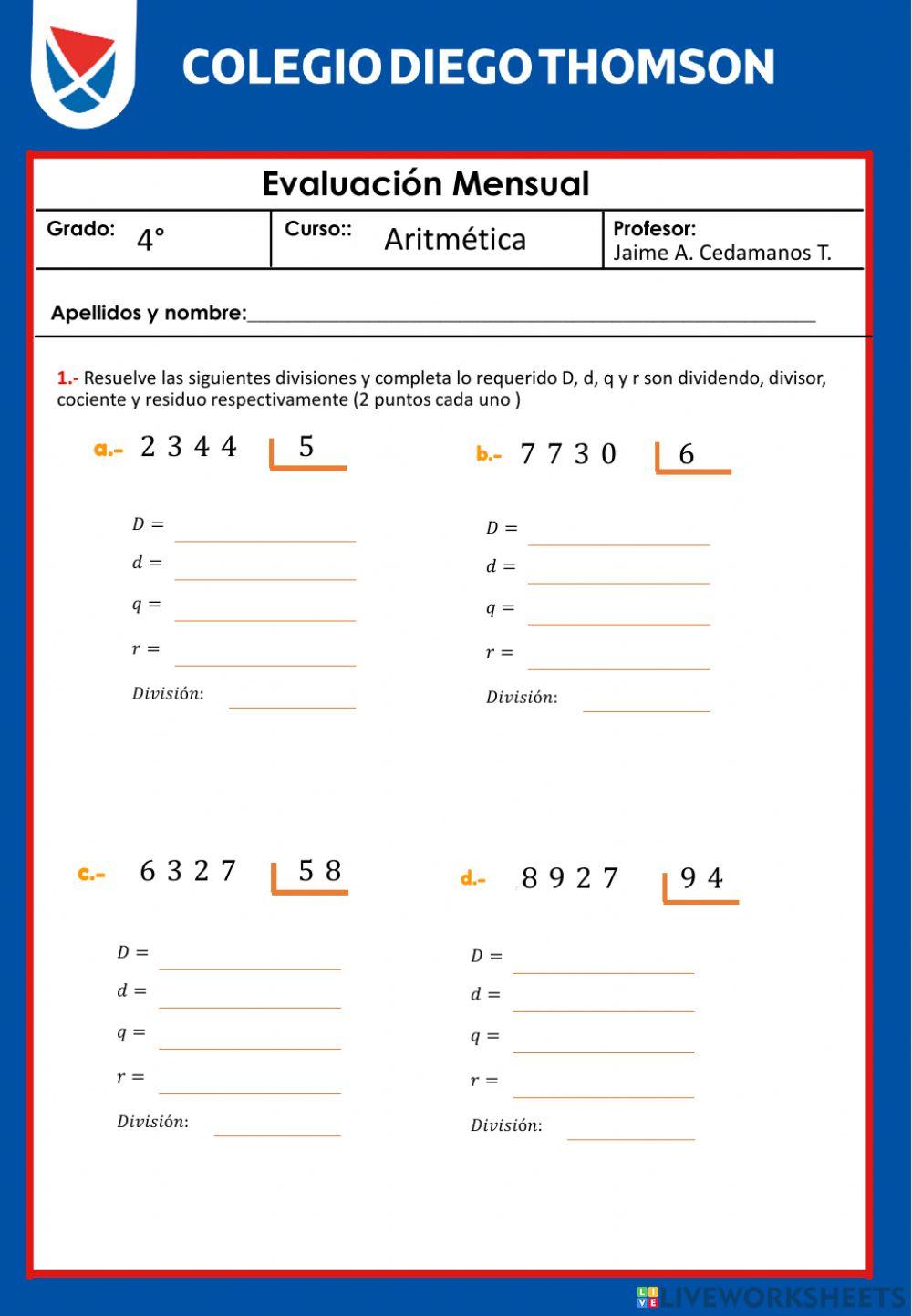 Examen junio 4to Aritmética