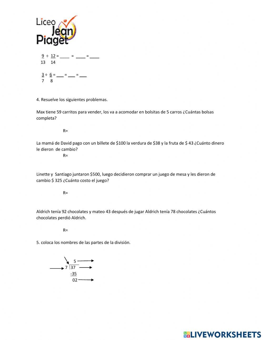 Evaluacion de matemáticas 3°
