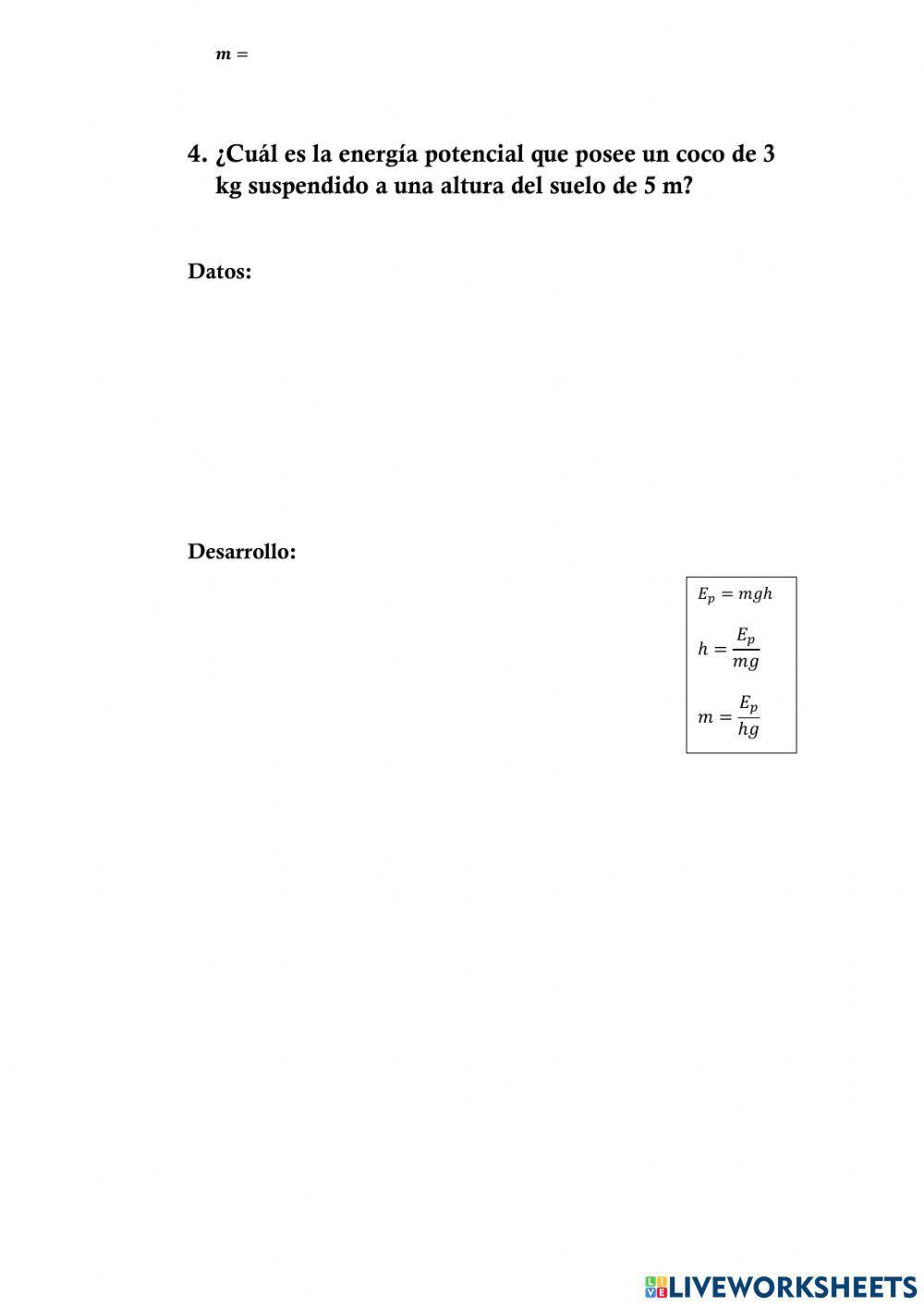 Ejercicios energía cinética y potencial