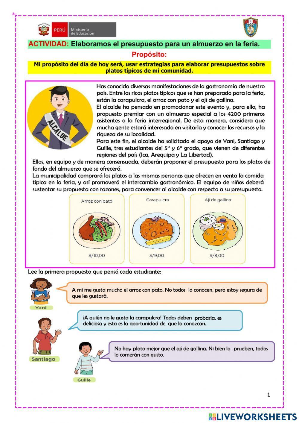 Elaboramos el presupuesto para un almuerzo en la feria