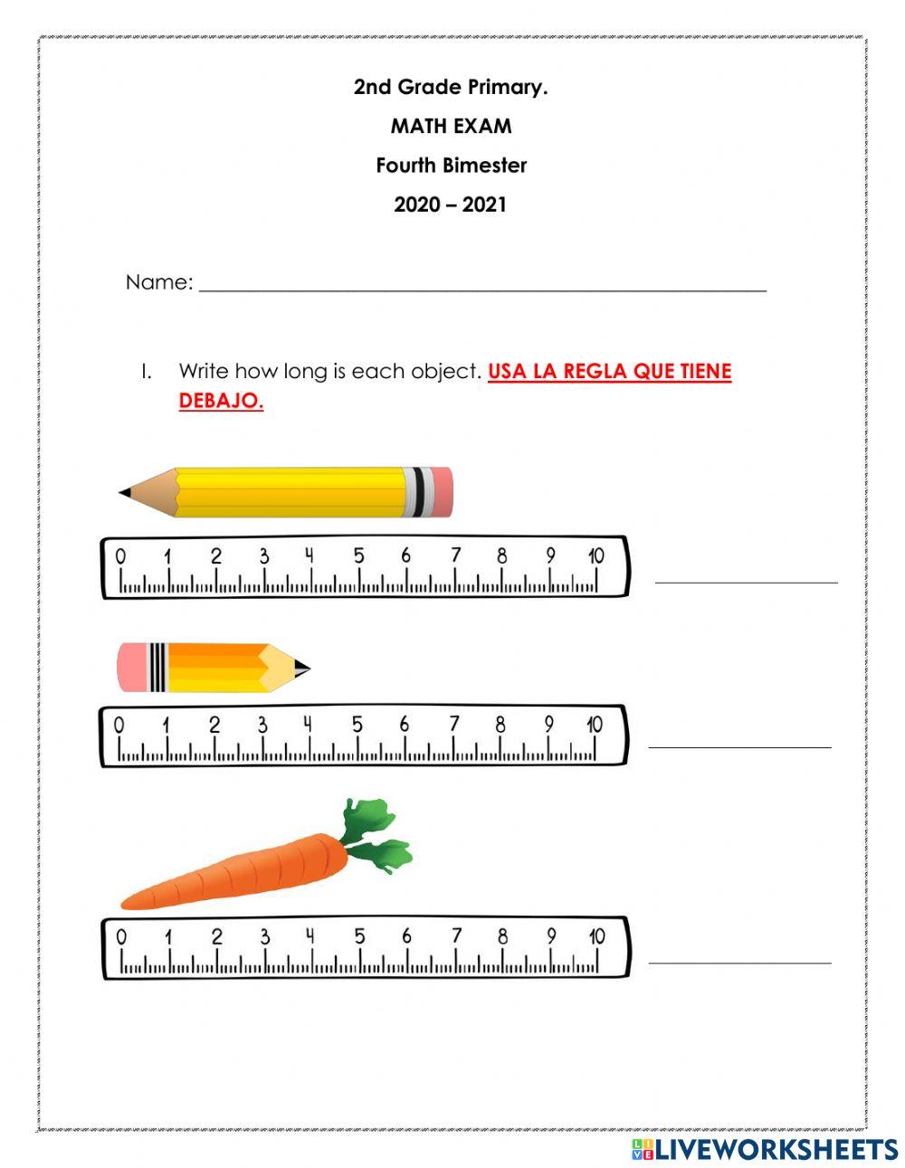Math Exam 4 - 2nd Grade