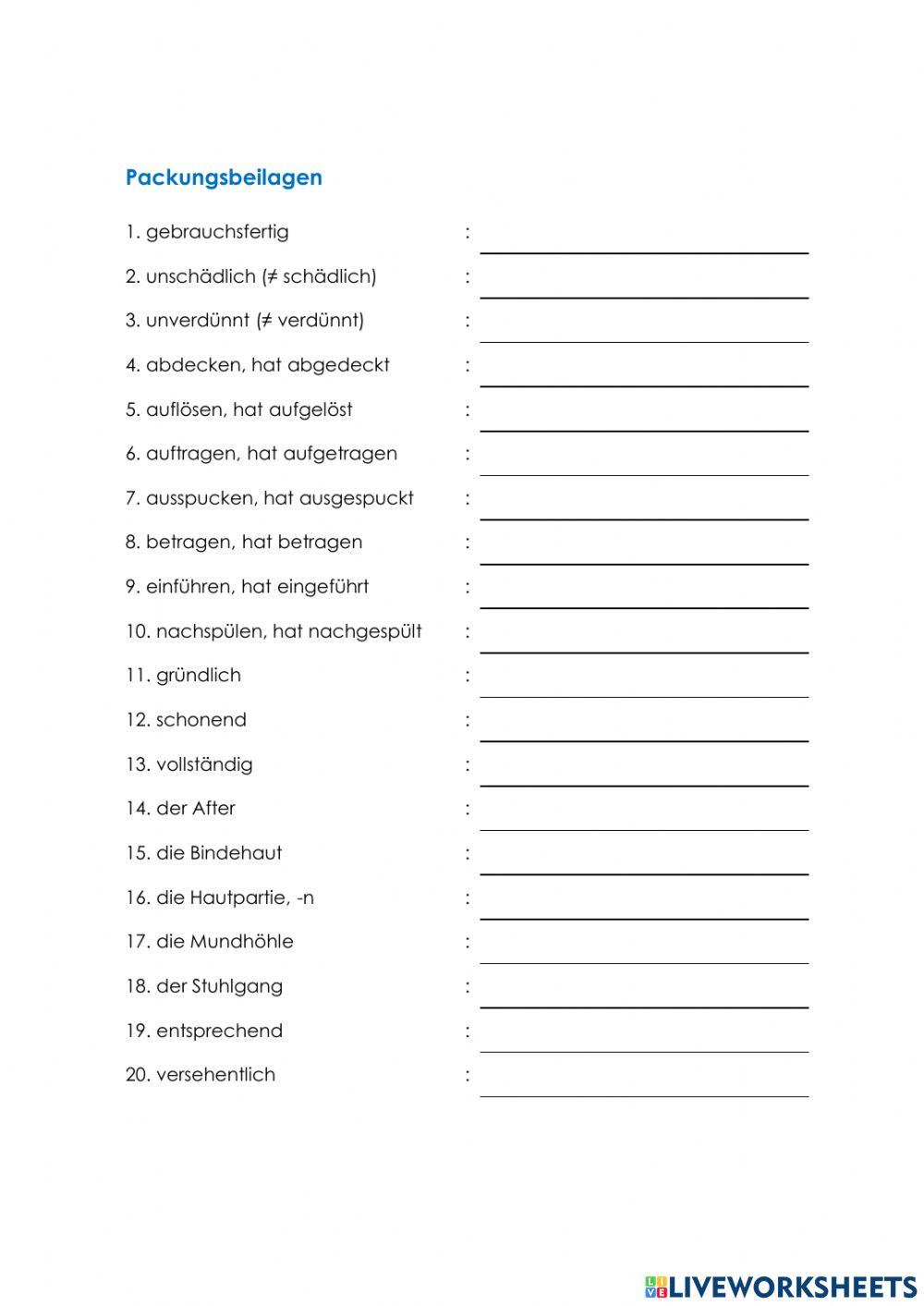 Pflege Wortschatz 14