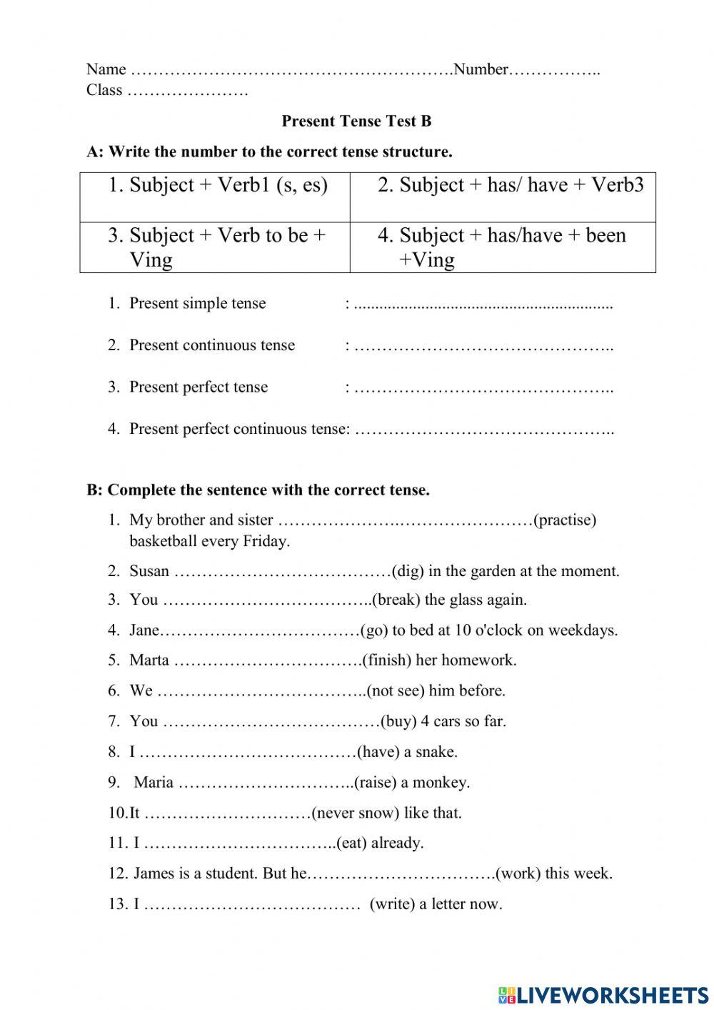 Present tense test2B