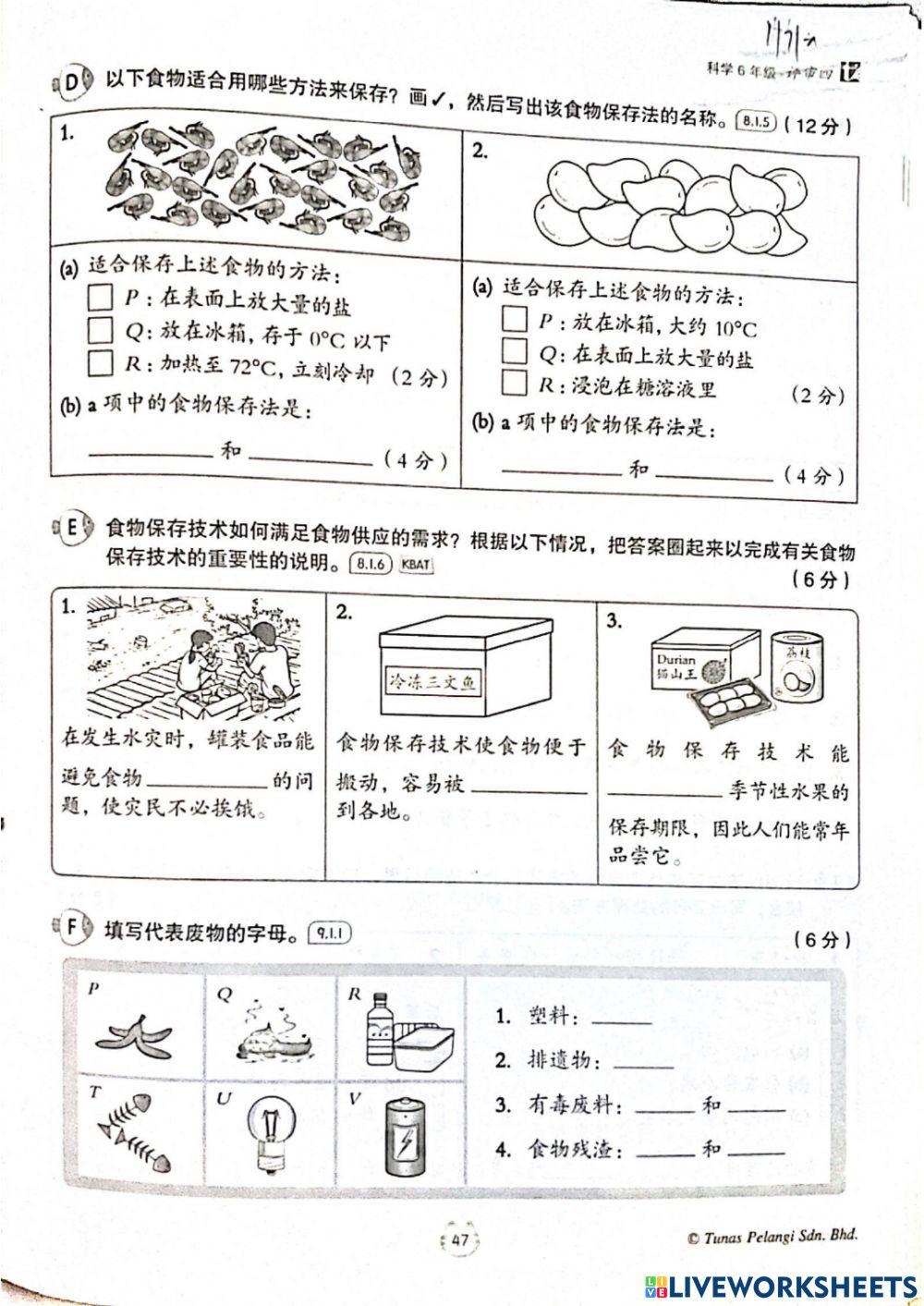 六年级科学 单元8 食物的保存
