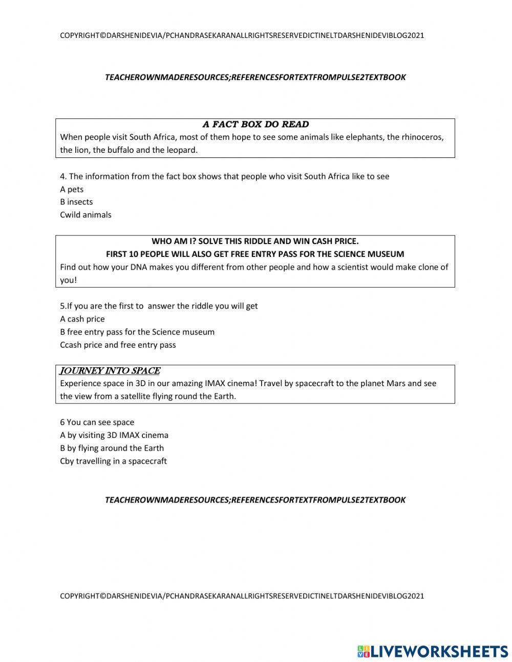 Pt3 short text mcq worksheets 2 sets 16 questions