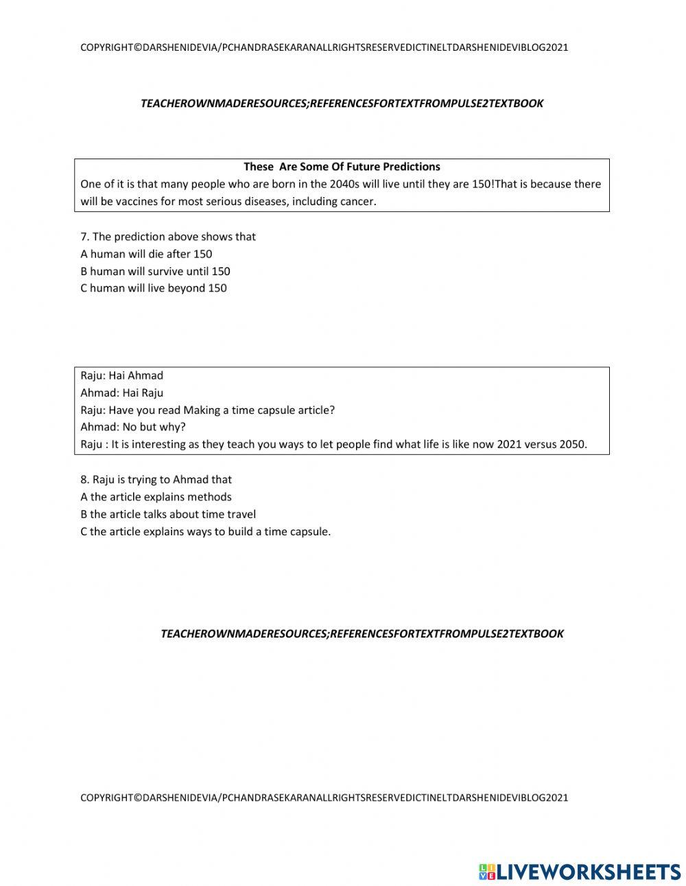 Pt3 short text mcq worksheets 2 sets 16 questions