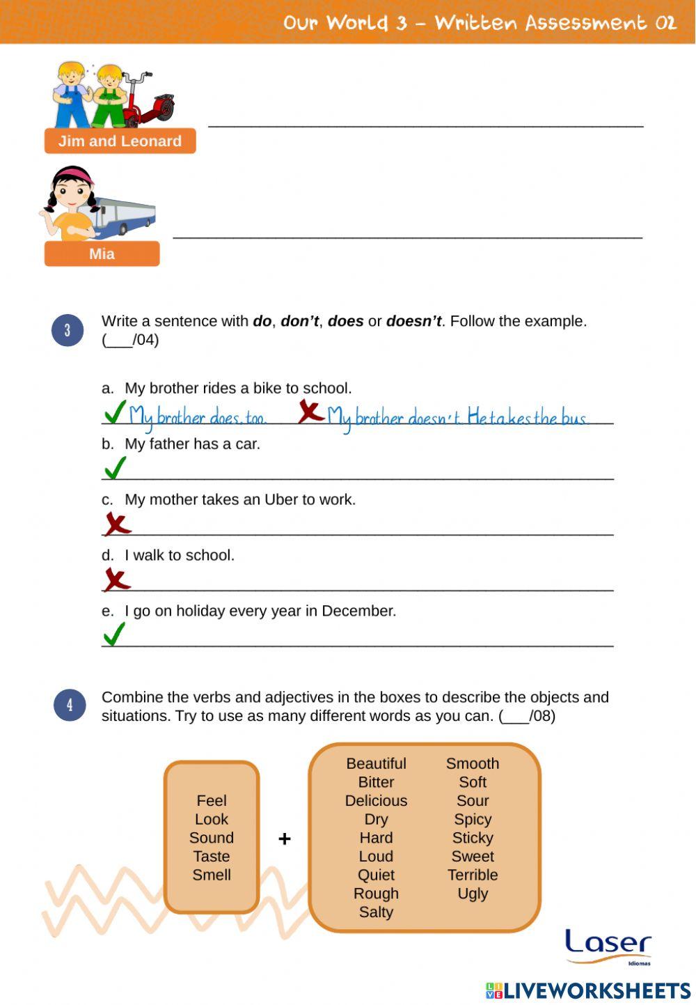 Our World 3 - Evaluation Exercises for Units 3 and 4