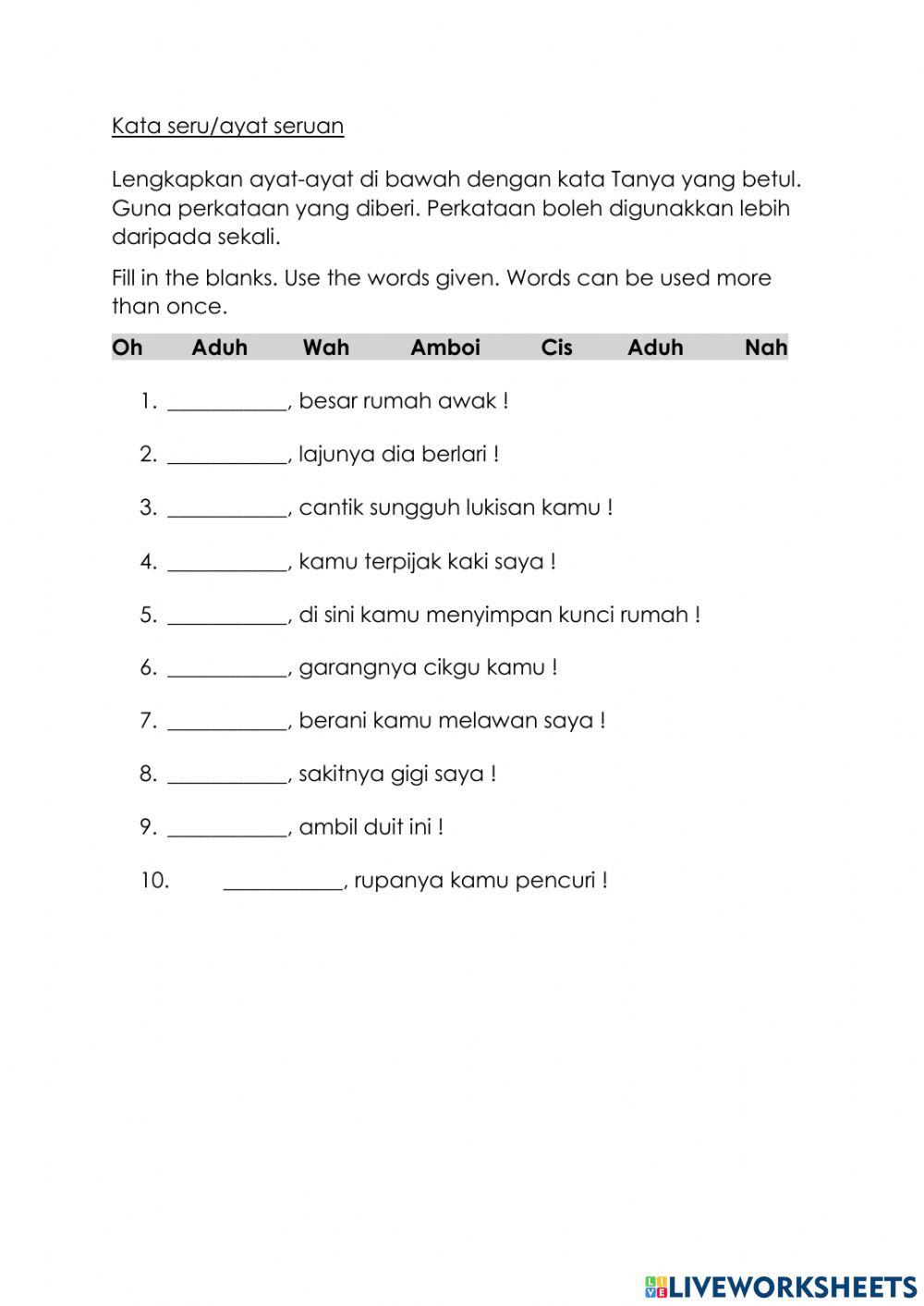 Bahasa - Ayat Seruan