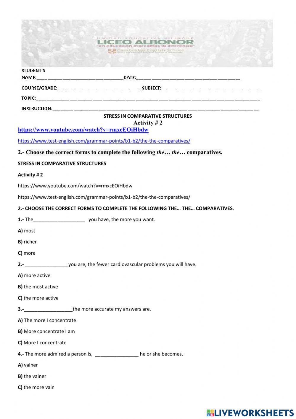 Stress in comparative structures