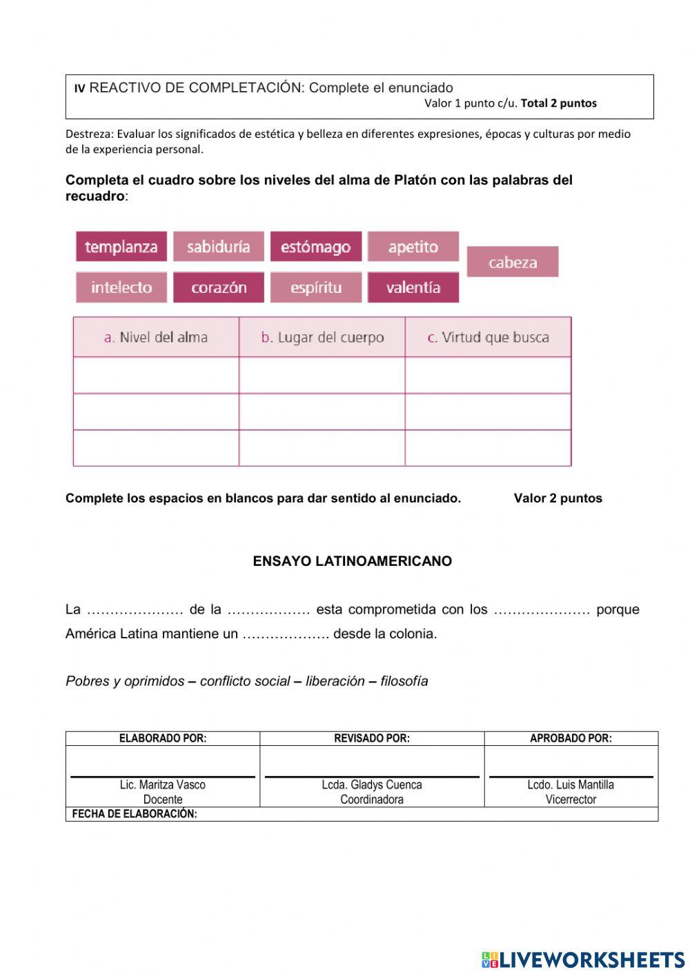 Taller segundo quimestre filosofía primero bgu