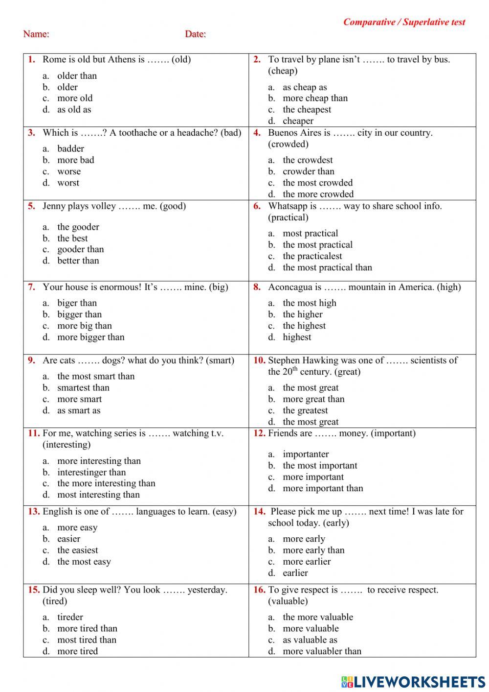 5th - Adjectives Comp-Superlat TEST