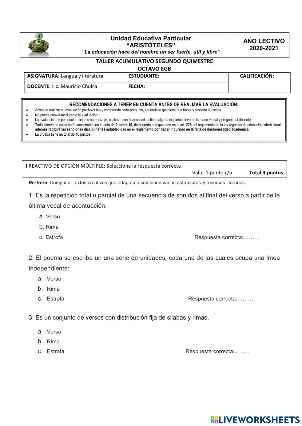 Taller octavo lengua iiq