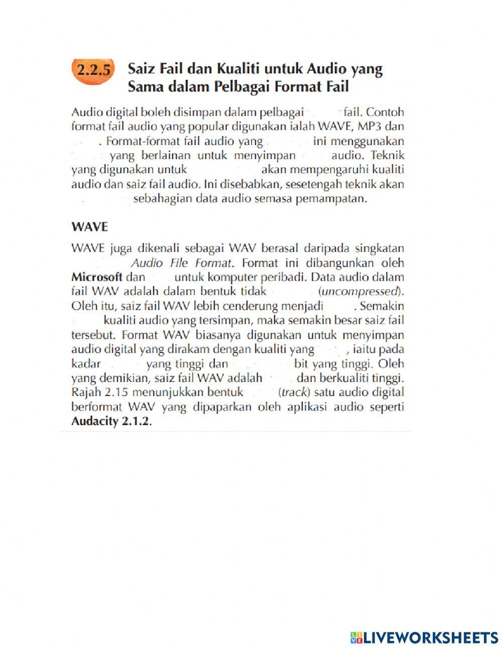 2.2.5 saiz fail dan kualiti untuk audio yang sama dalam pelbagai format fail