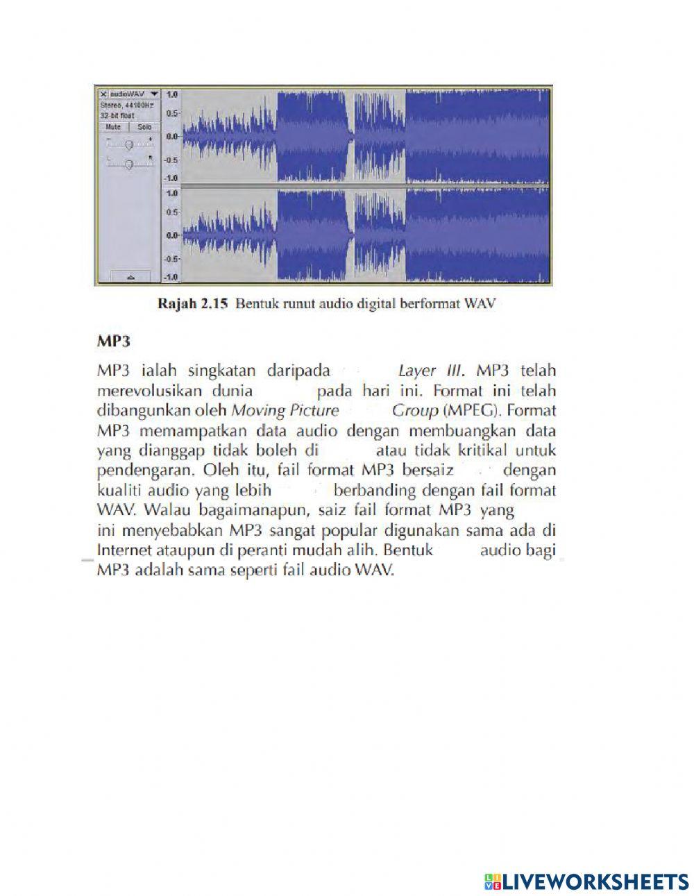 2.2.5 saiz fail dan kualiti untuk audio yang sama dalam pelbagai format fail