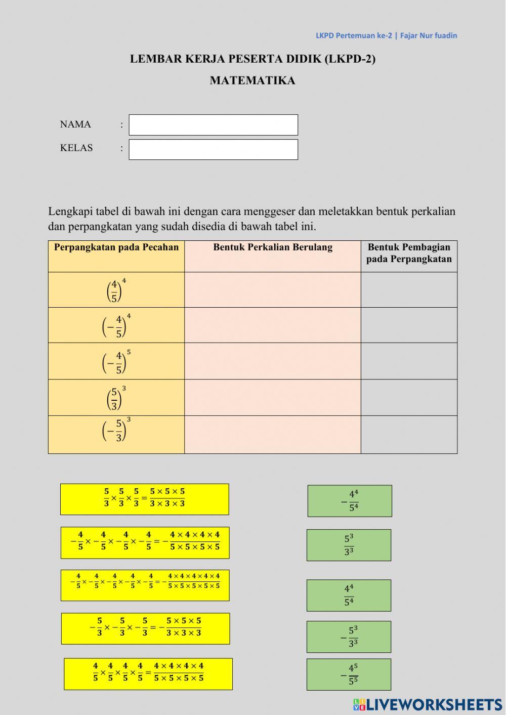 LKPD-1 Perpangkatan Pada Pecahan