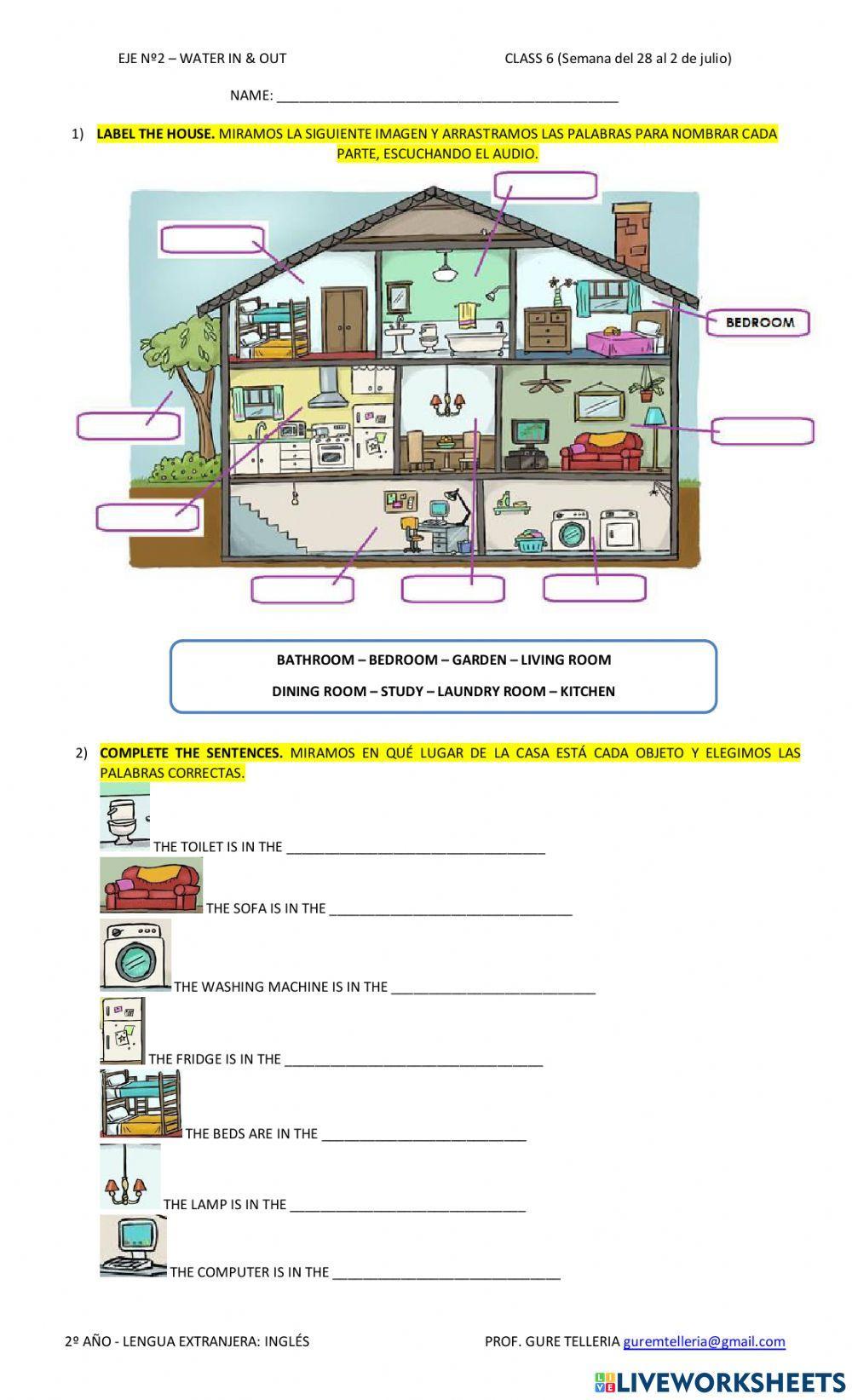 Parts of the house online exercise for 2DO AÑO Live Worksheets