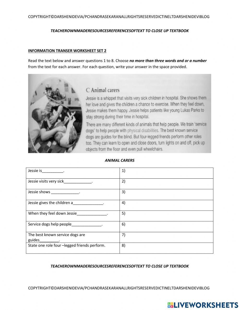 Pt3 part 3 information transfer worksheets 2 sets