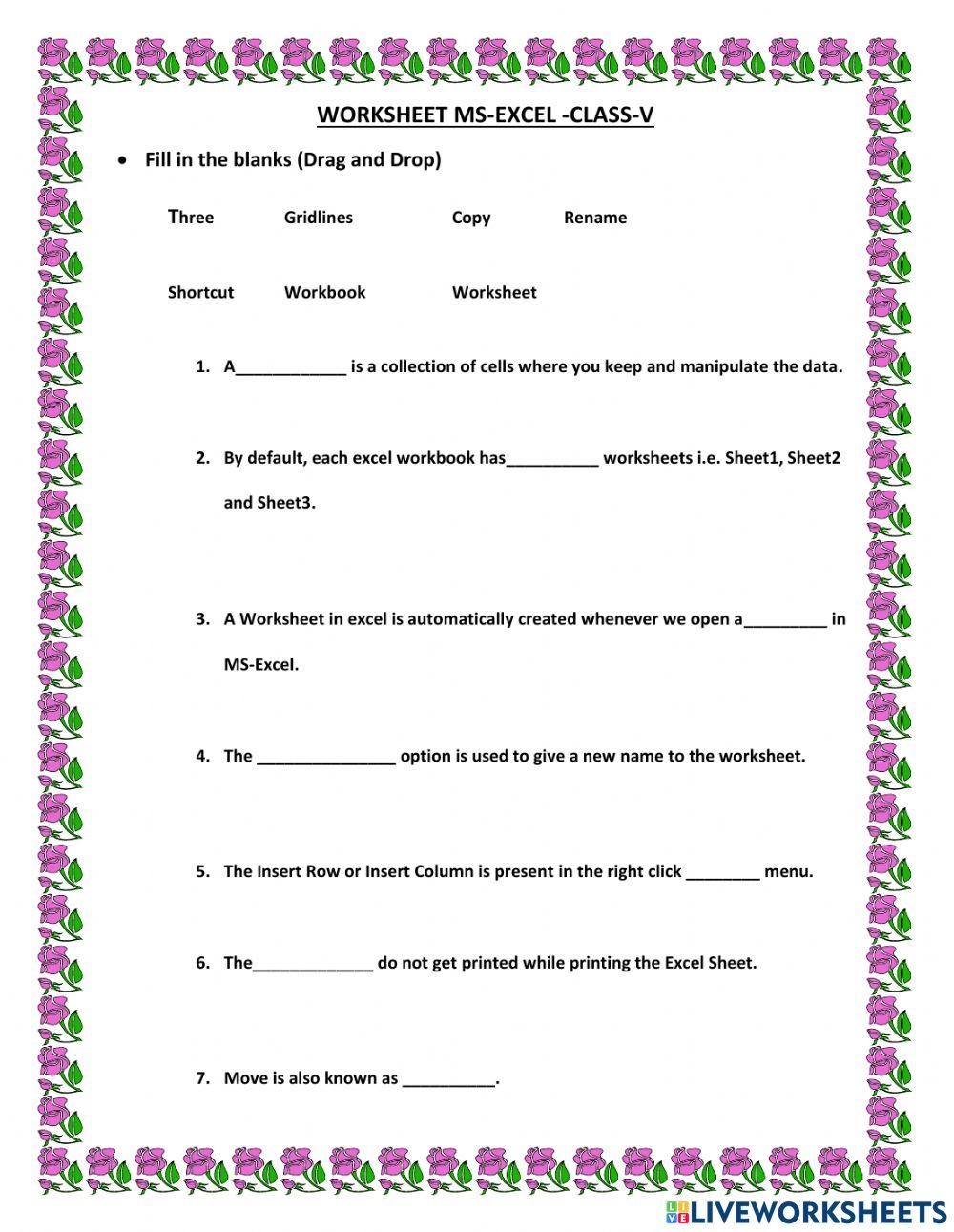 Ms Excel Worksheet Class 5