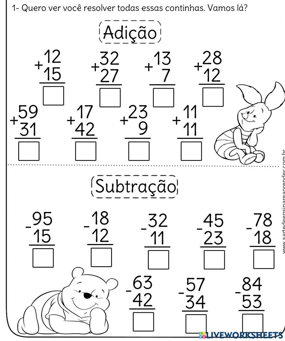 Operações simples de adição e subtração