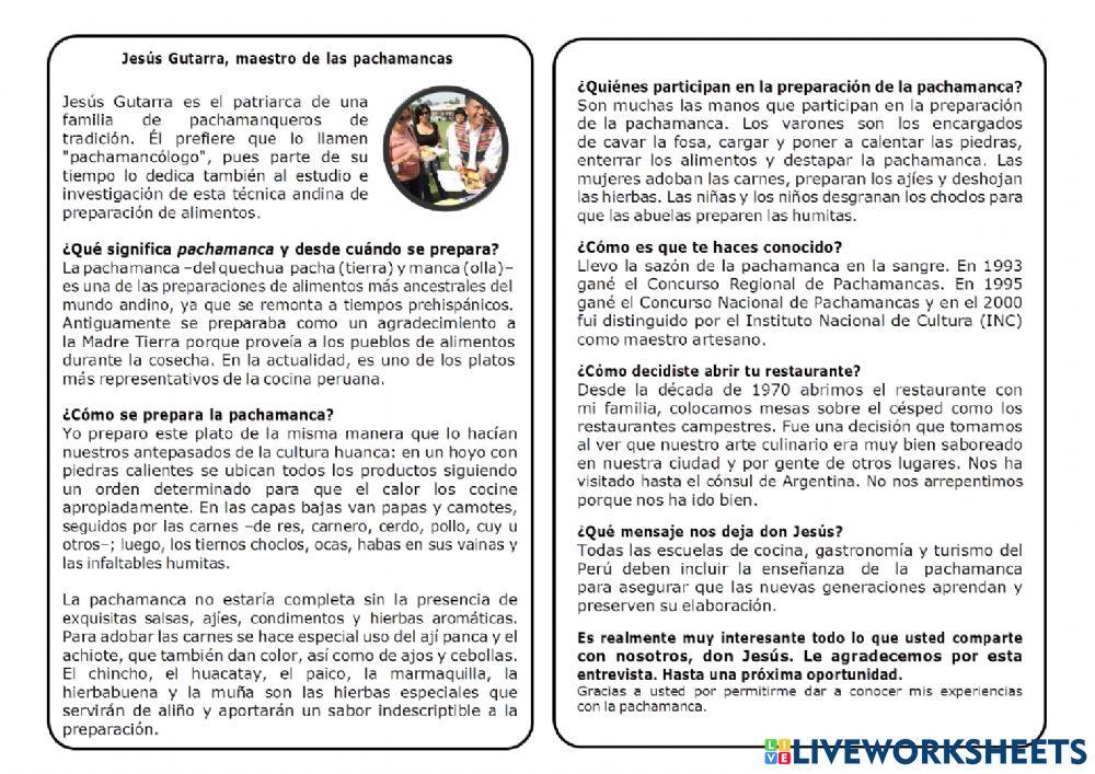 Leemos una entrevista  a Jesús Gutarra, maestro de las pachamancas