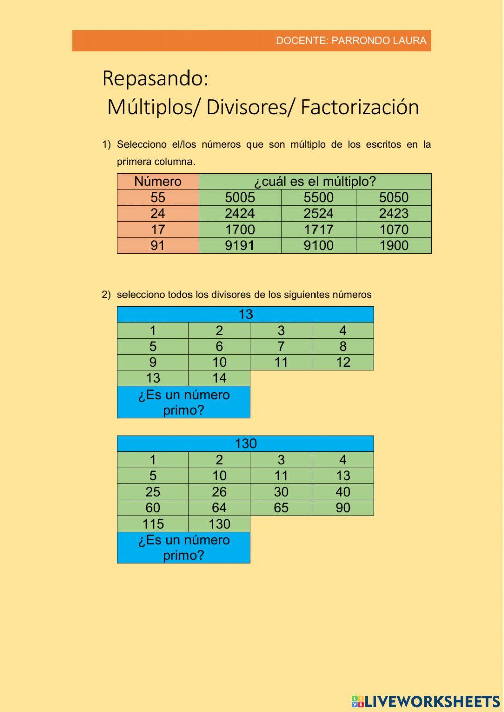 Repasando Múltiplos-Divisores-Factorización