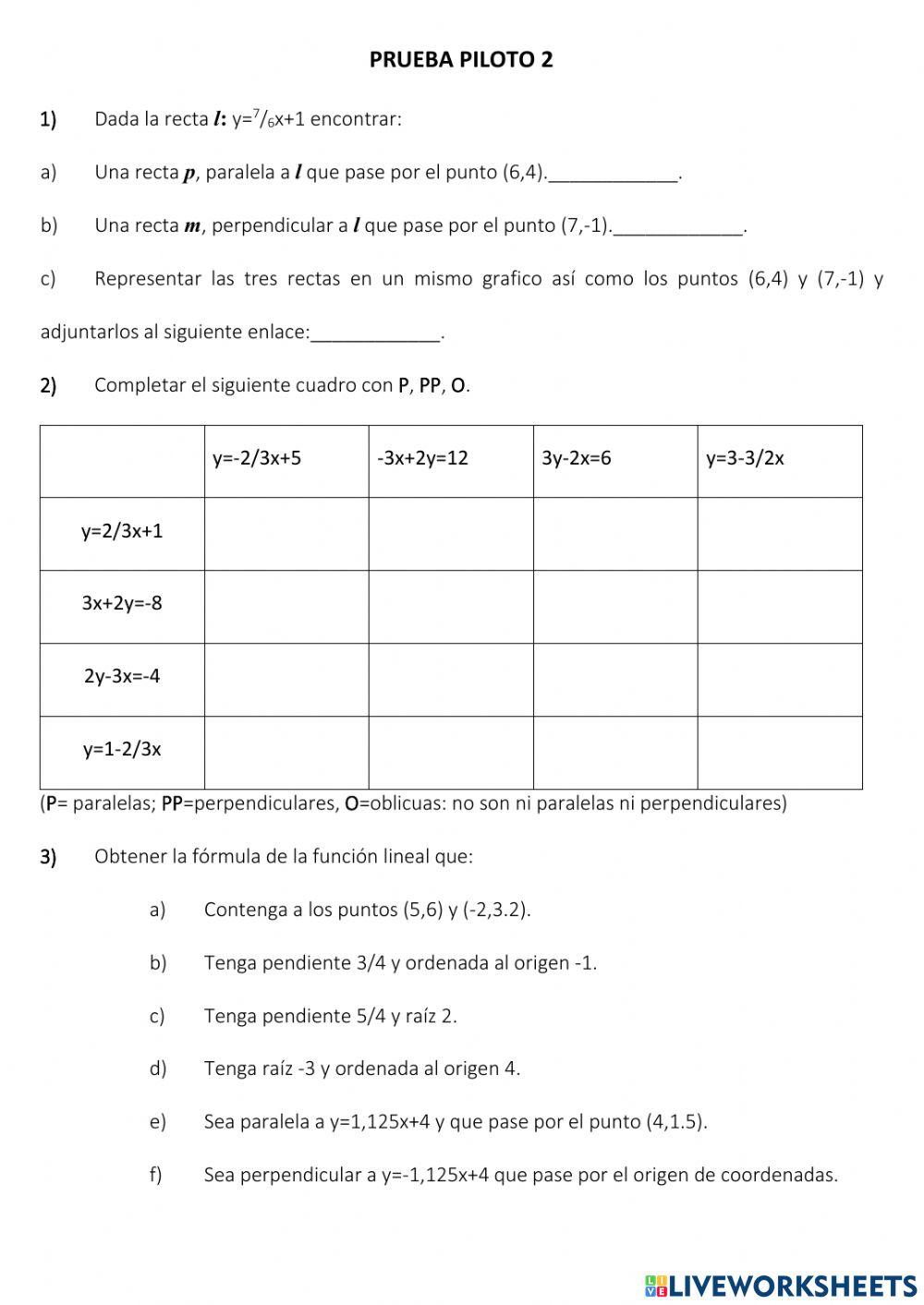 Prueba Piloto de Función Lineal 2