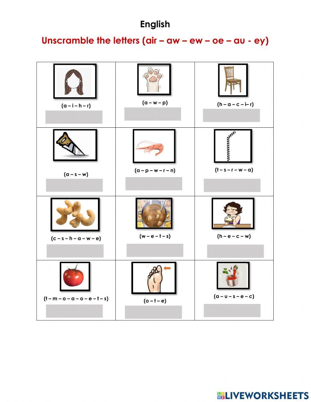 Unscramble the letters 2 worksheet Live Worksheets