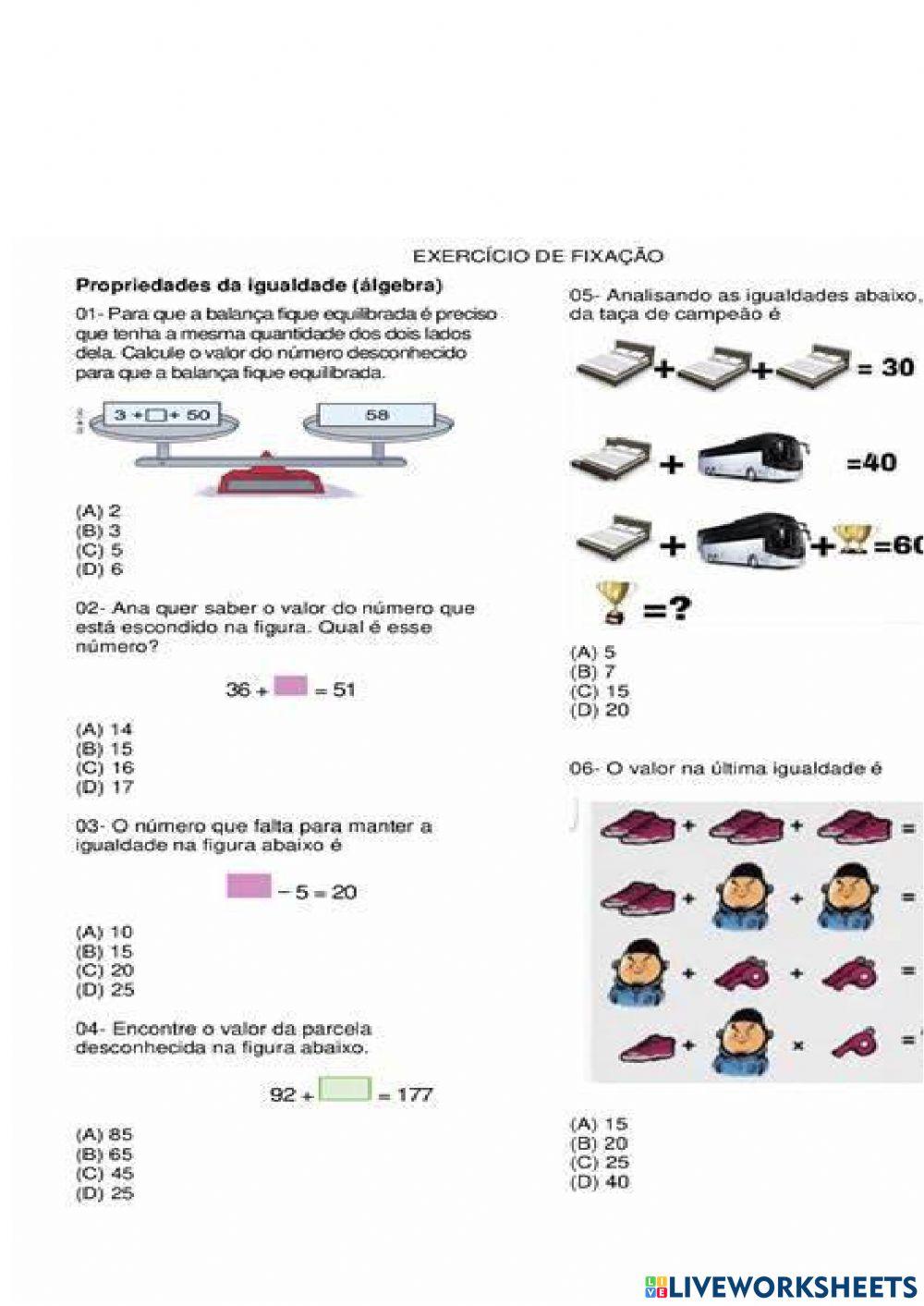 Propriedades igualdades