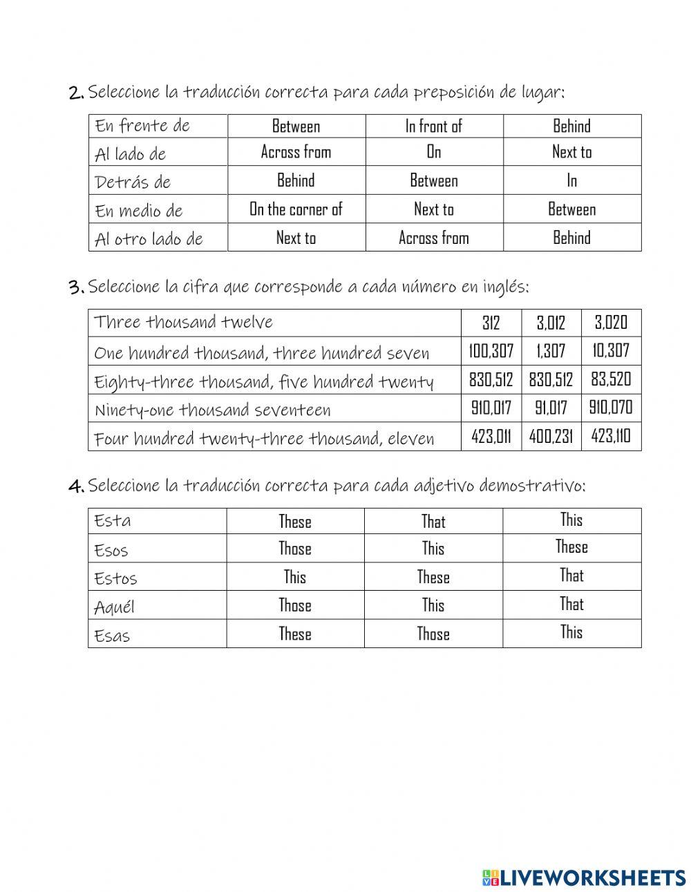 Review - city, prepositions, numbers, demonstrative adjectives - 2.10.6 ...