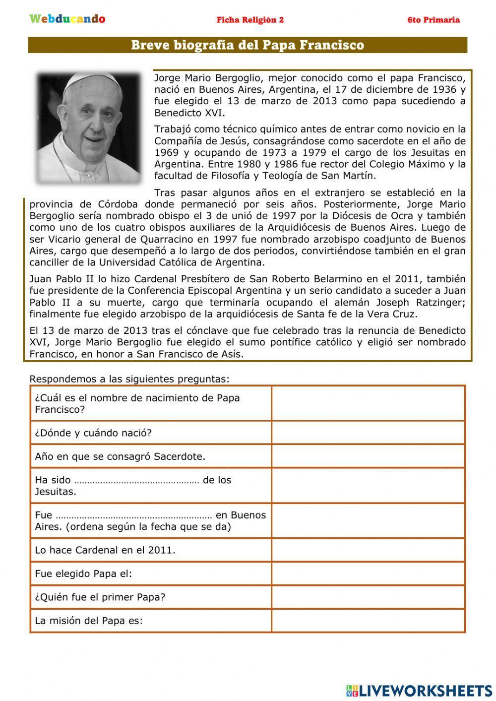 Breve biografía de Papa Francisco Breve biografía de Papa Francisco