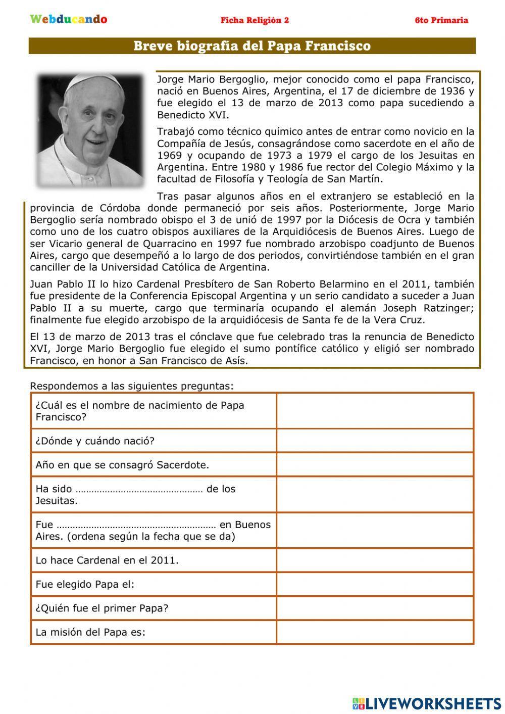 Breve biografía de Papa Francisco