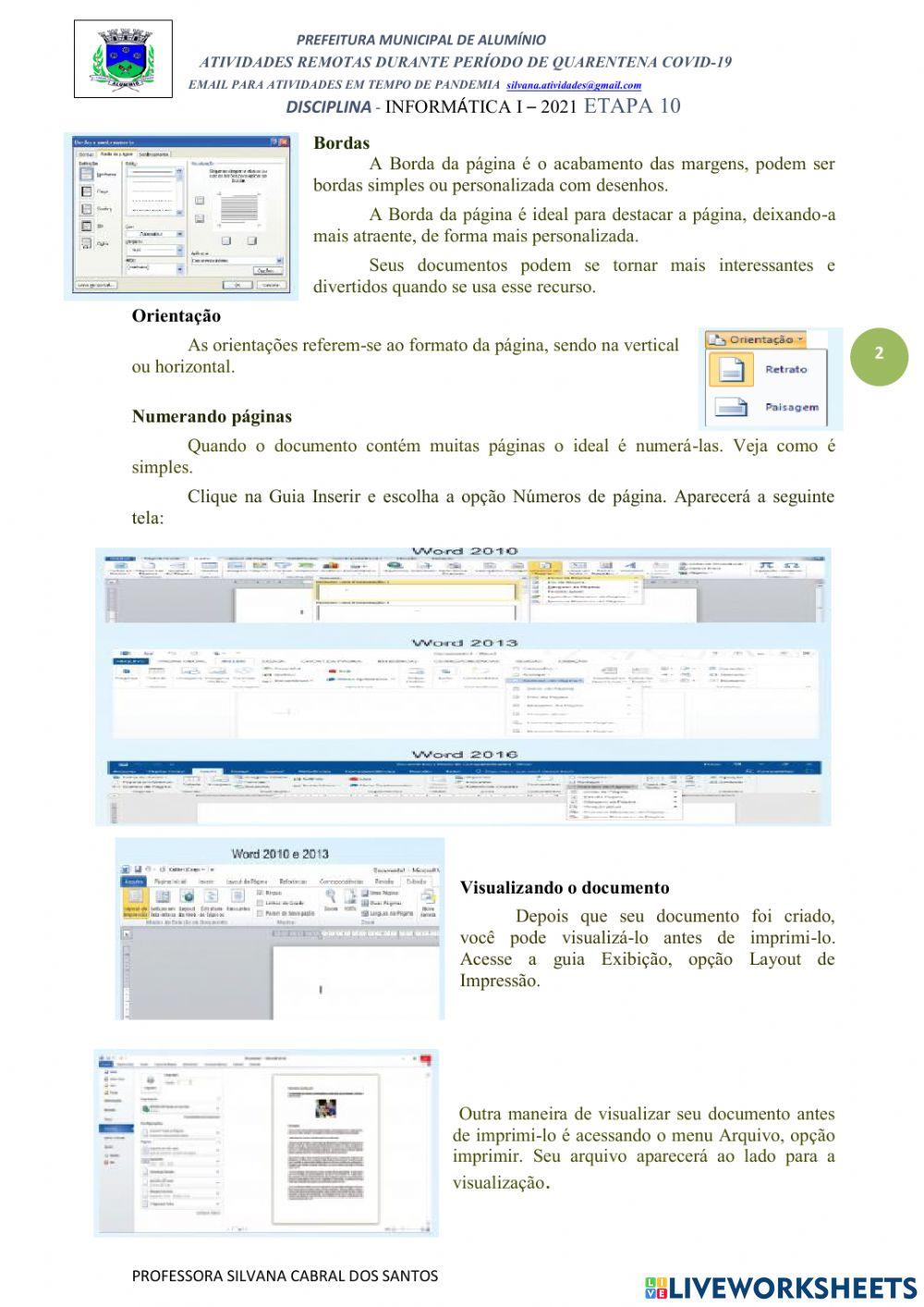 Processador de texto - configurando pagina