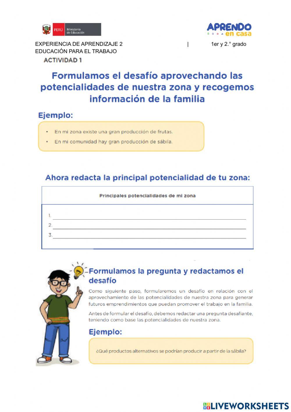 Formulamos el desafío aprovechando las potencialidades de nuestra zona y recogemos  información de la familia.