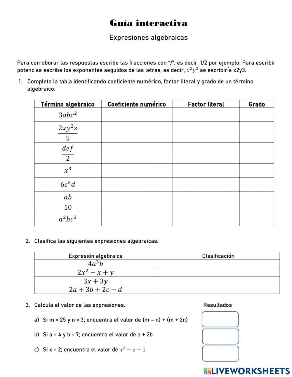 Expresiones algebraicas