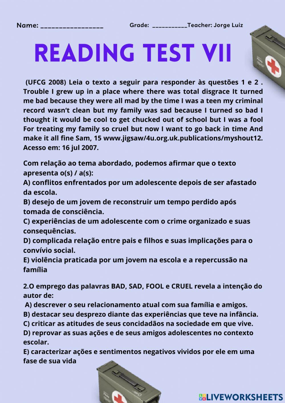 Reading test Reading test