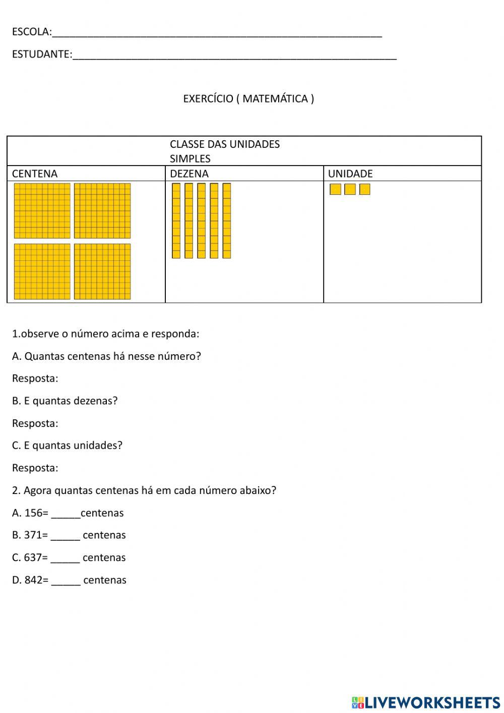 Unidade, dezena e centena