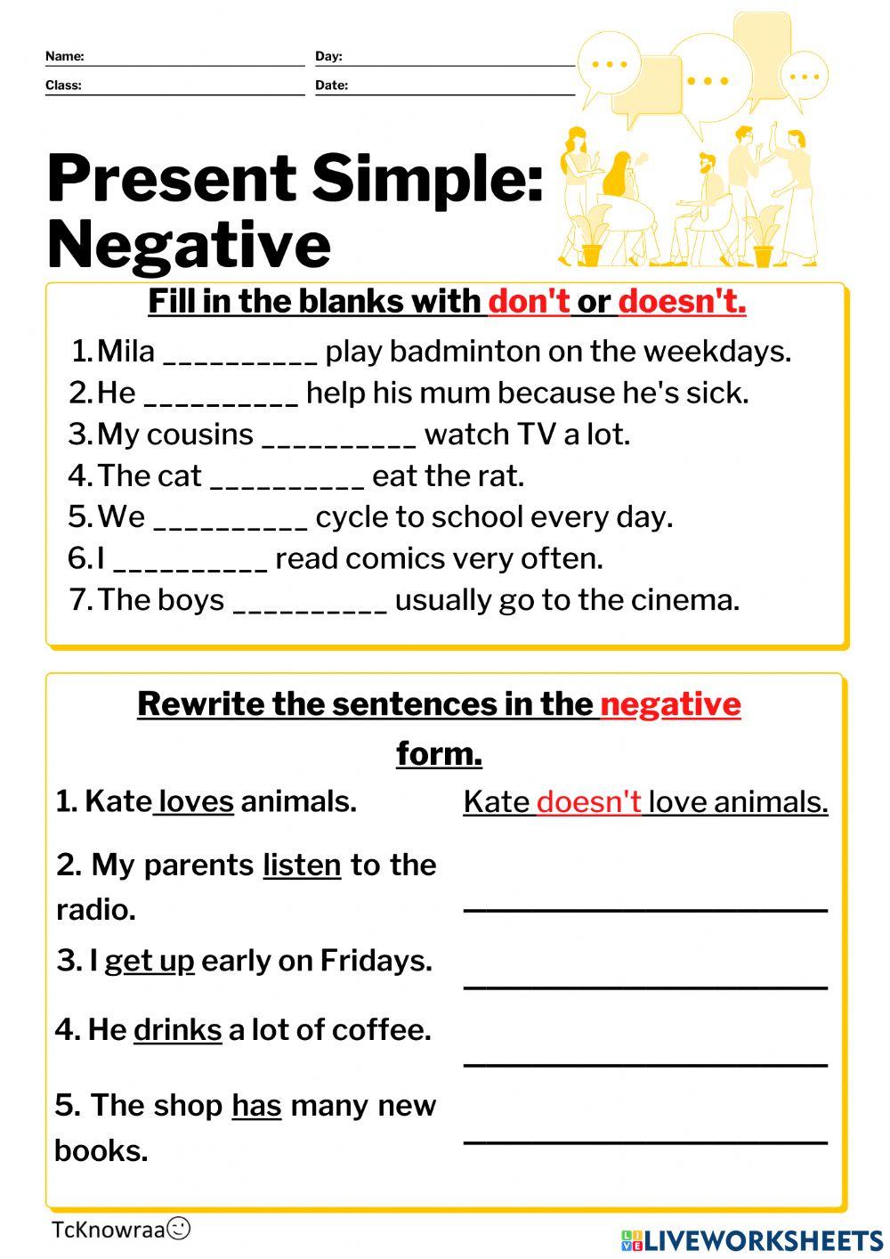 Present Simple: Negative interactive worksheet Live Worksheets