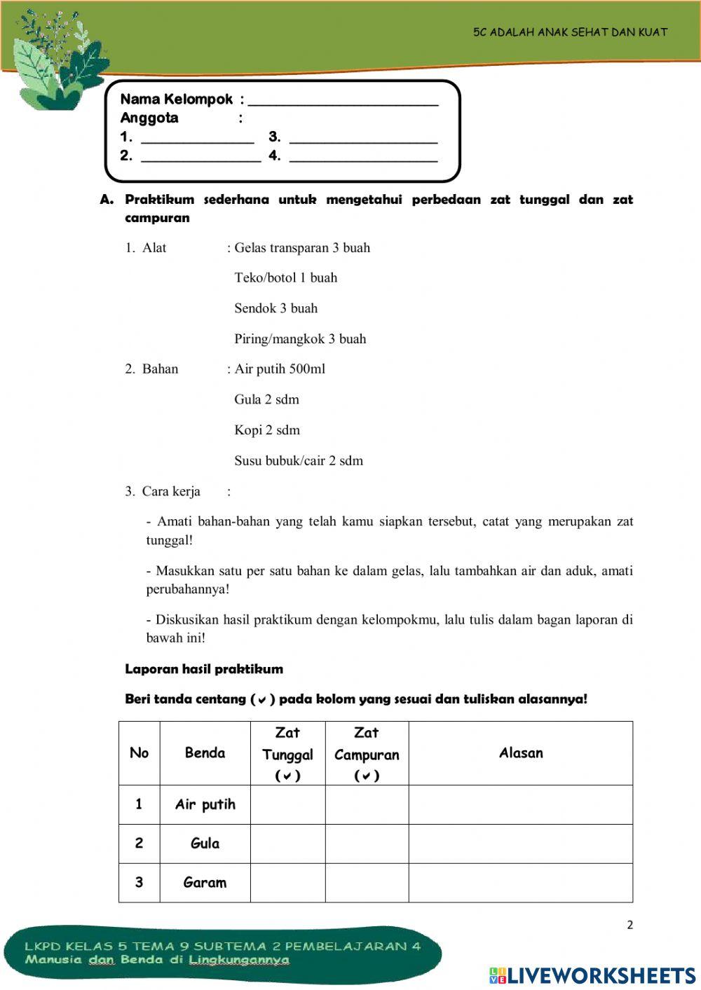 LKPD Kelompok Kelas 5 Tema 9 Subtema 3 Pembelajaran 1