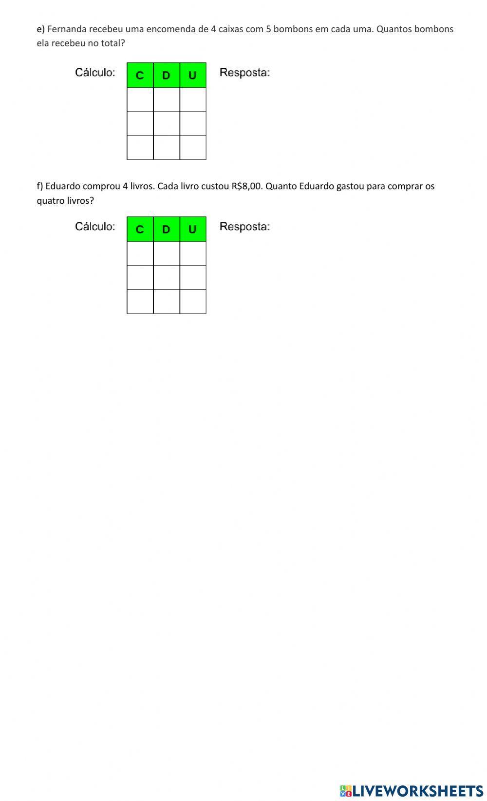 Cálculos de adição e subtração