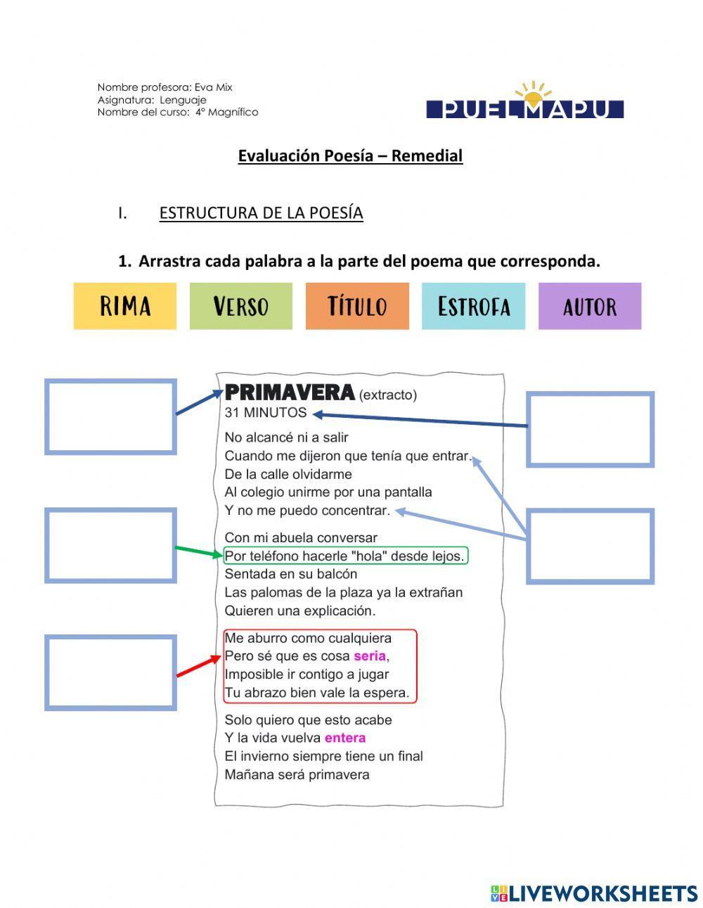 Evaluación Poesía Evaluación Poesía