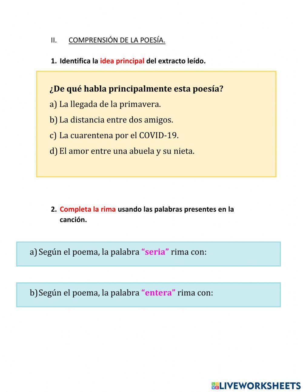 Evaluación Poesía Evaluación Poesía
