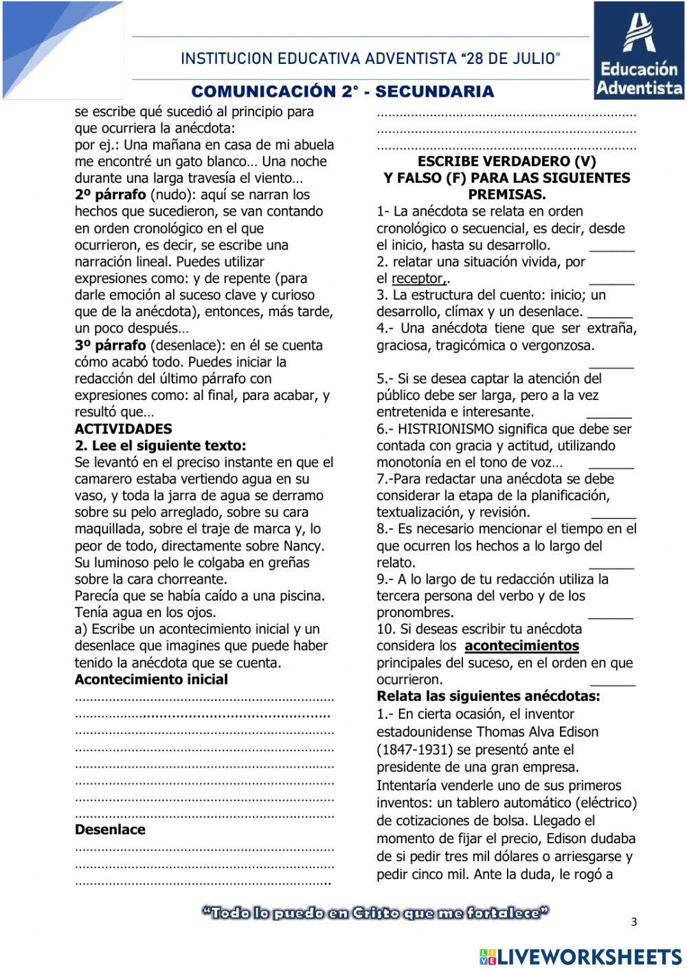 Estrategias en discurso narrativo: la anécdota