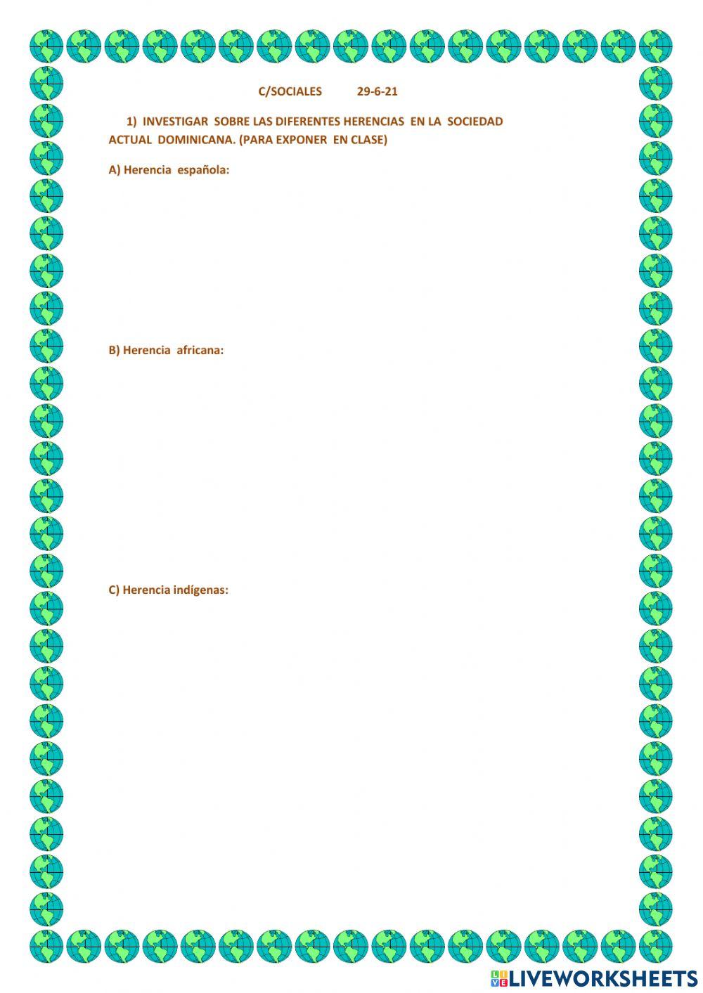 INVESTIGAR  SOBRE LAS DIFERENTES  acerca de nuestra herencias.