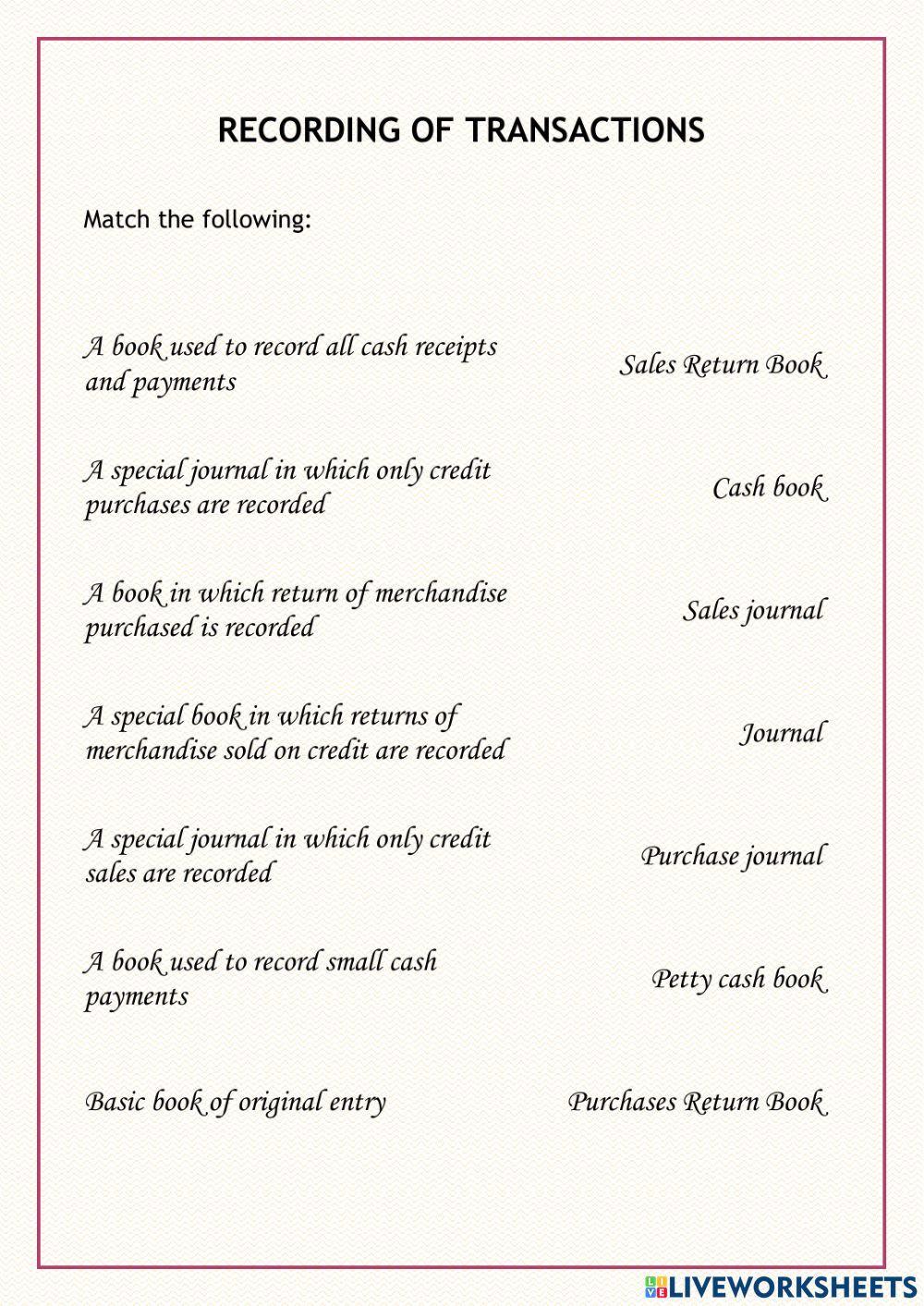 Recording of Transactions